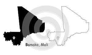 Bamako Mali. Detailed Country Map with Location Pin on Capital City.