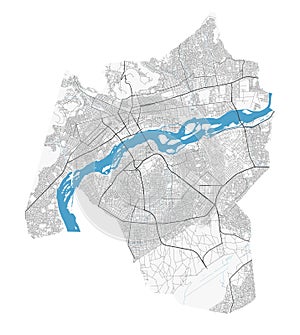 Bamako vector map. Detailed map of Bamako city administrative area. Cityscape panorama illustration. Road map with highways,