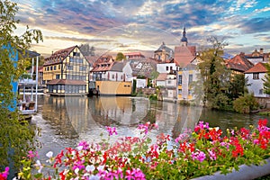 Bamberg. Scenic view of Old Town of Bamberg with bridges over the Regnitz river