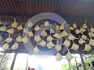 Bamboo art on ceiling at restaurant