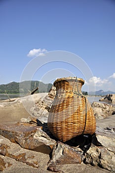 Bamboo Basket Creel Fish Sand River