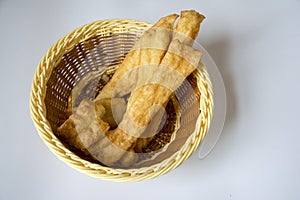 Bamboo basket and fried dough sticks