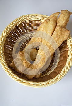 Bamboo basket and fried dough sticks