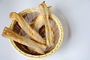 Bamboo basket and fried dough sticks