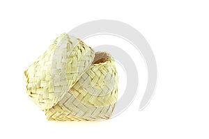 Bamboo basket hand made isolated on the white background. Woven from bamboo tray