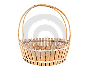 Bamboo basket hand made isolated on white background. Woven from bamboo tray. Bamboo basket isolated