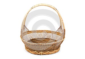 Weave bamboo basket  isolated on white background. Wicker old bamboo basket isolated