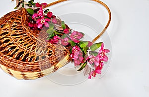 Bamboo basket with red flowers
