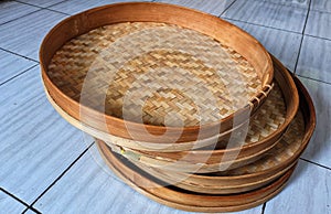 Bamboo basket, typical Indonesian handicrafts. usually used to store foodstuffs. also called tampah