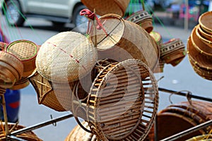 Bamboo basket, wisdom in Thailand, made from bamboo.