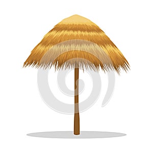Bamboo beach umbrella isolated on white photo