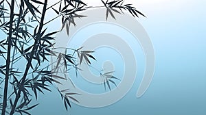 Bamboo branches silhouette on a blue background with copy space