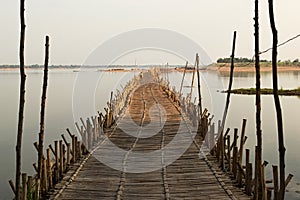 Bamboo bridge across Mekong river