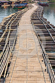 Bamboo bridge across the river in Sangkhlaburi kanchanaburi Prov