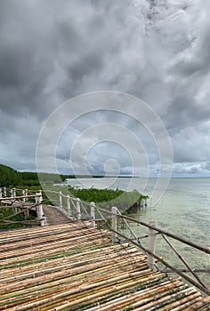 Bamboo bridge near the sea in Bantayan Island, Philippines