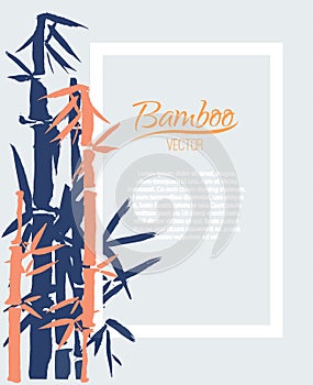Bamboo bunch and leaves, chinese style painted card design template, background with copy space.