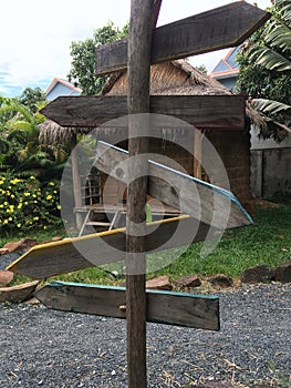 Bamboo bungalow with direction signs