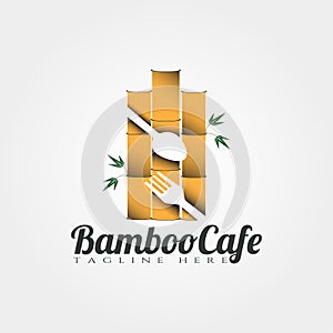 Bamboo cafe and restaurant vector logo design,food icon