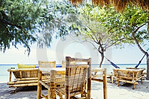 Bamboo Cafe on a Tropical Sand Beach