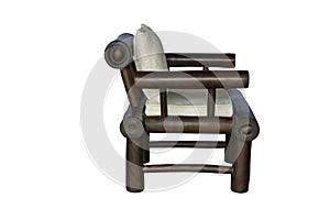 Bamboo chair with pillow isolated