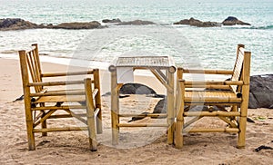 Bamboo chairs and table on Pak Weep beach