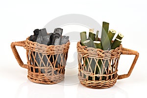 Bamboo charcoal burned and bamboo fresh in the basket.