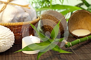 Bamboo and coconut milk spa cosmetic still life