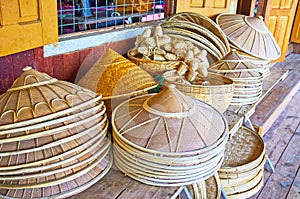 Bamboo conical hats on Inle Lake, Myanmar