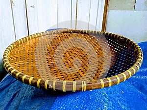 bamboo crafts lying on a blue board