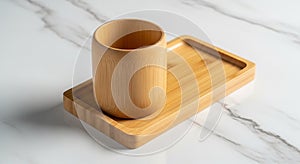 Bamboo cup and rectangular tray on