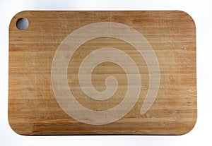 Bamboo cutting board which has scratches