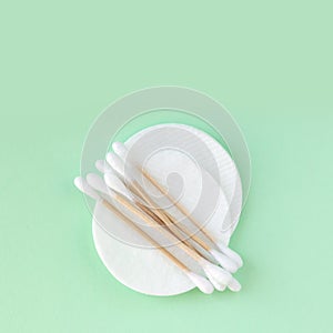 Bamboo eco cotton swabs and cotton pads for personal hygiene