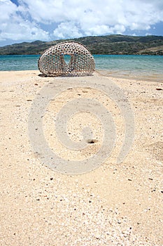 Bamboo fish trap on the beach, Rodrigues Island