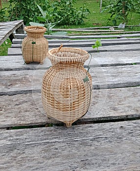 Bamboo fishing basket,Mekong river photo