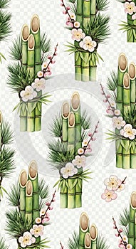 Bamboo and Flowers Pattern Design Element