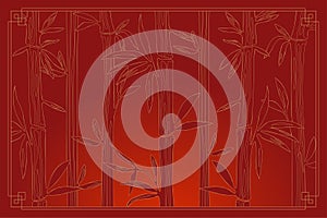 Bamboo forest background. Red thickets in Chinese or Japanese style frame. Natural horizontal banner. Vector