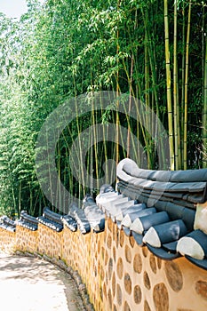 Bamboo forest and Korean traditional stone wall street
