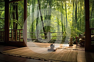 Bamboo forest in the morning at Arashiyama Kyoto Japan, AI Generated photo