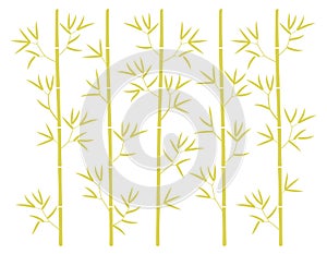 Bamboo forest yellow silhouette background. Bamboos or bambusa plant backdrop. Bambos leaves and stalk. Decorative flat vector