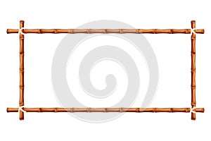 Bamboo frame from sticks and rope in cartoon style, border isolated on white background. Tribal panel, game menu.