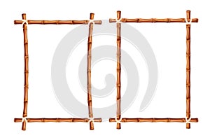 Bamboo frame from sticks and rope in cartoon style, border isolated on white background. Tribal panel, game menu.