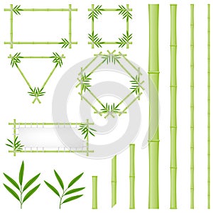 Bamboo frames made of green bamboo. Pieces and leaves of bamboo. Cartoon vector illustration of bamboo