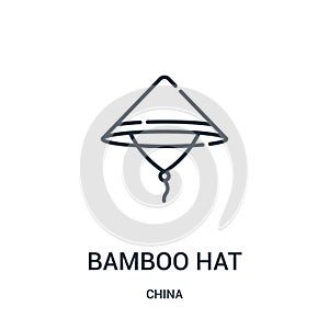 bamboo hat icon vector from china collection. Thin line bamboo hat outline icon vector illustration. Linear symbol for use on web