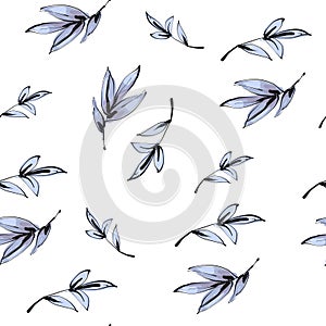 Bamboo leaves seamless pattern on white background