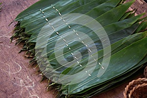 Bamboo leaves use as wrapping material for chinese famous black tea Liu An.