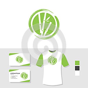 Bamboo logo design with business card and t shirt mockup