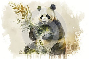 Bamboo-Munching Panda in Watercolors for Invitations and Posters.