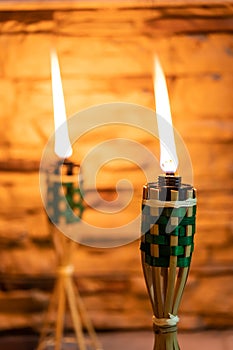 Bamboo oil lamp or pelita for eid or hari raya decoration photo