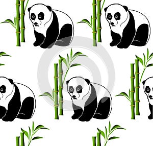 Bamboo panda seamless vector pattern background