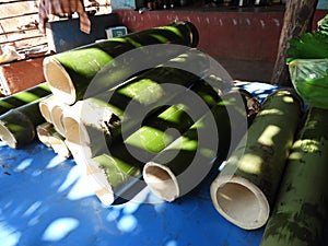 Bamboo pieces used to make bamboo chicken or bamboo chicken biryani kept for sale